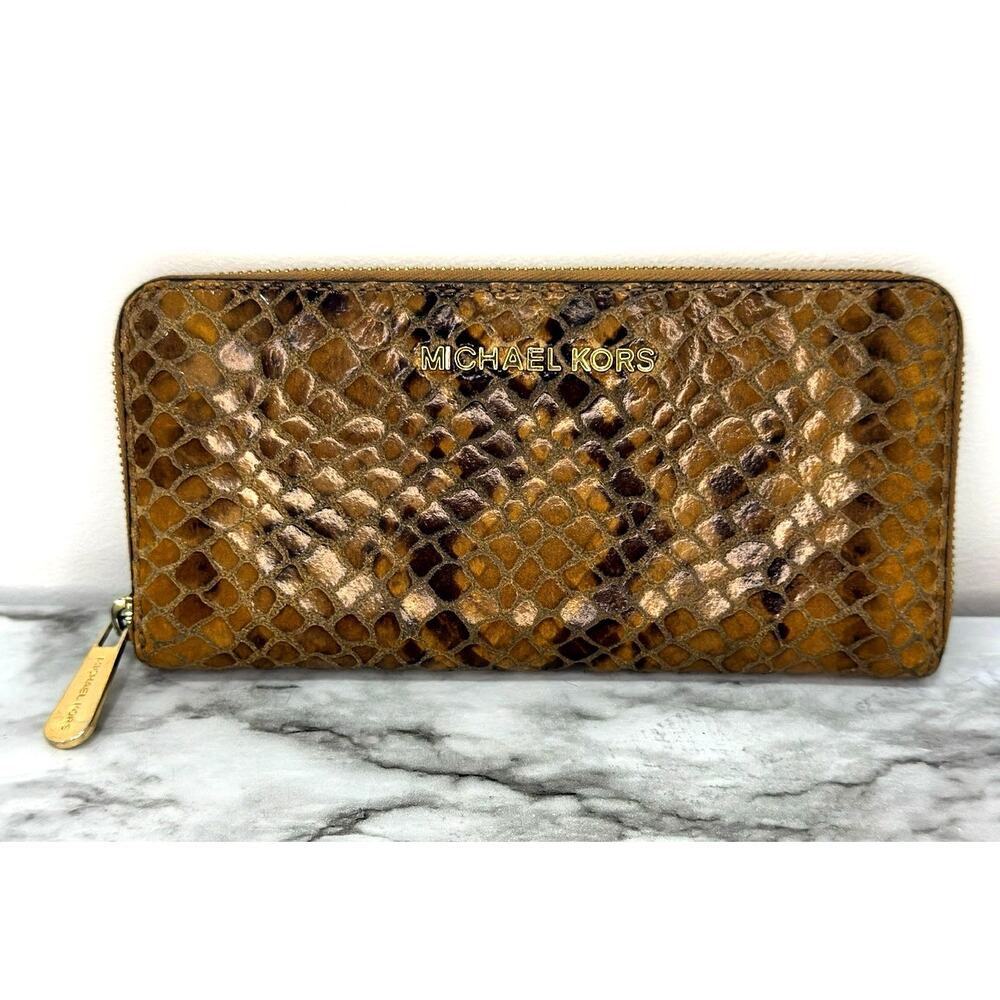 Michael Kors Metallic Bronze Snake-Print Zip Wallet